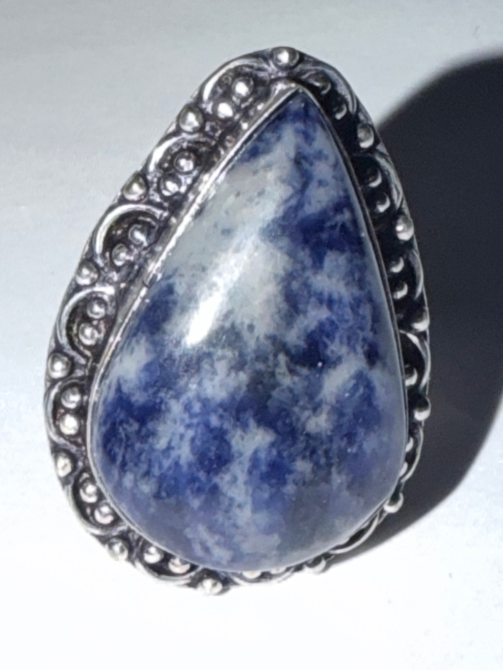 New Artisan Rare Blue Sodalite 925 Sterling Silver OOAK Handmade Floral Ring 10 - Picture 4 of 11